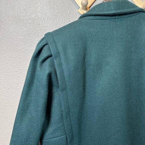 VTG Petite Essentials Green Wool Dress Coat Women's 10P Long Sleeve Button Up - Picture 11 of 13